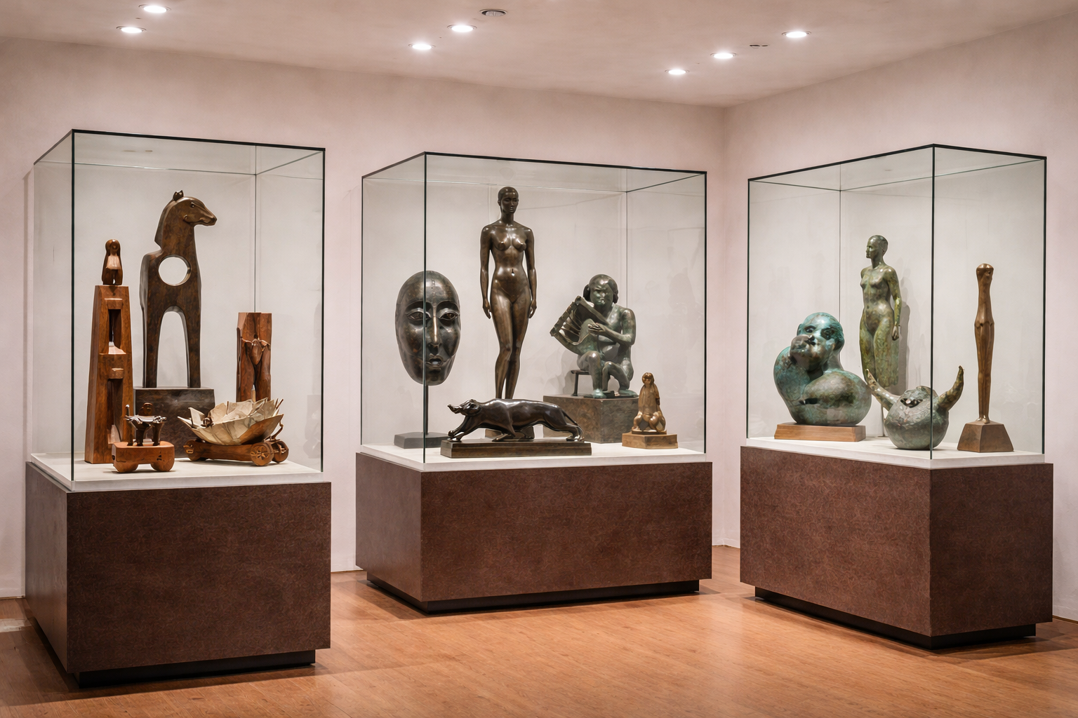 Skulpturen Raum mit drei Bereichen