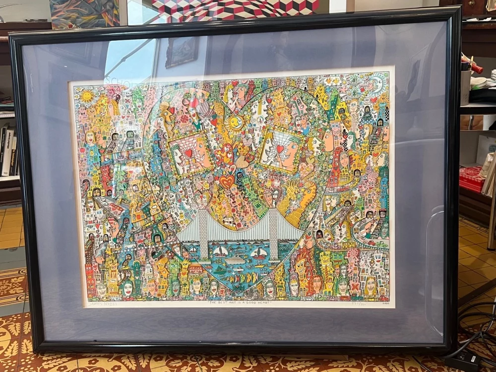 James Rizzi, sehr große 3-D Arbeit aus dem Jahr 2000, 130x100cm, "The best Art is a good Heart“, aufwendig gerahmt, exzellenter Sammlerzustand