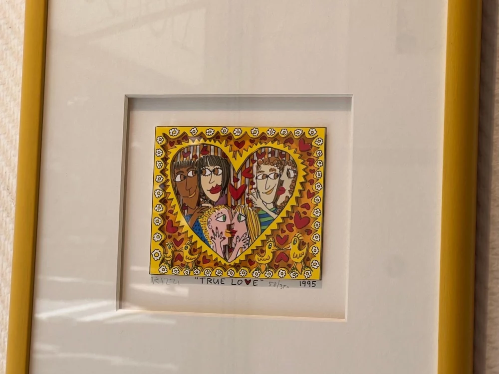 James Rizzi, 3-D Arbeit aus dem Jahr 1995, 40x32cm, „True Love“, aufwendig gerahmt, exzellenter Sammlerzustand